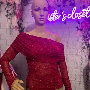 Long sleeve sheer blouse with rhinestones